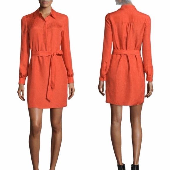 Diane Von Furstenberg Dresses & Skirts - DVF Seanna 100% Silk Orange Geometric Hatch Printed Collar Career Shirt Dress